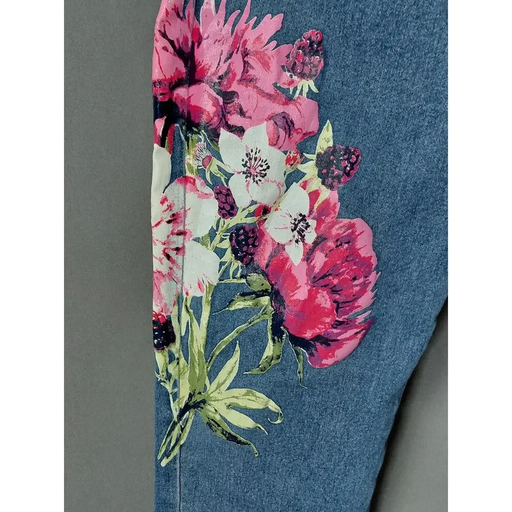 NWT DG2 Diane Gilman Floral Embroidered Skinny Jeans Blue Women Size 8P